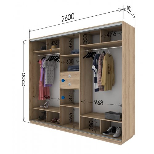 Трехдверный шкаф-купе Гарант 2600*600*2100