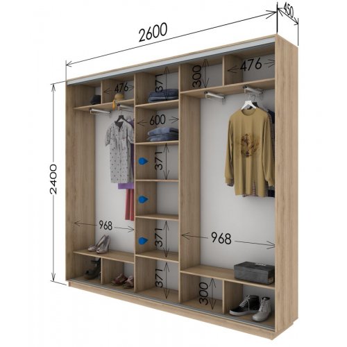 Трехдверный шкаф-купе Гарант 2600*450*2300
