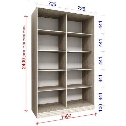 Двухдверный шкаф-купе Матролюкс Стандарт-3 1500х600х2000