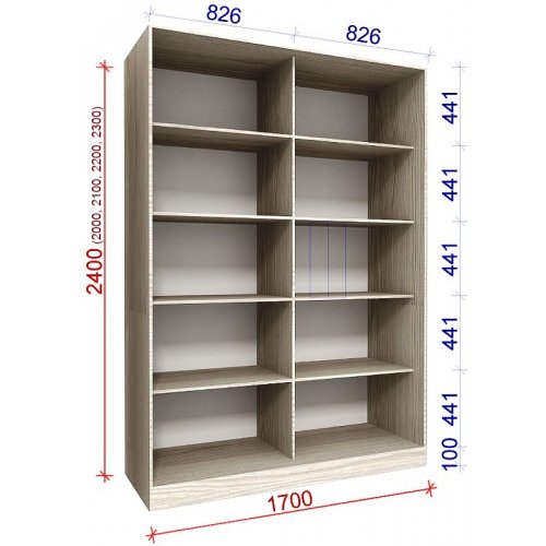 Двухдверный шкаф-купе Матролюкс Стандарт-3 1700х450х2100