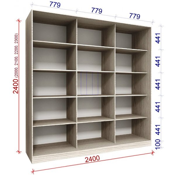 Трехдверный шкаф-купе Матролюкс Стандарт-3 2400х600х2100