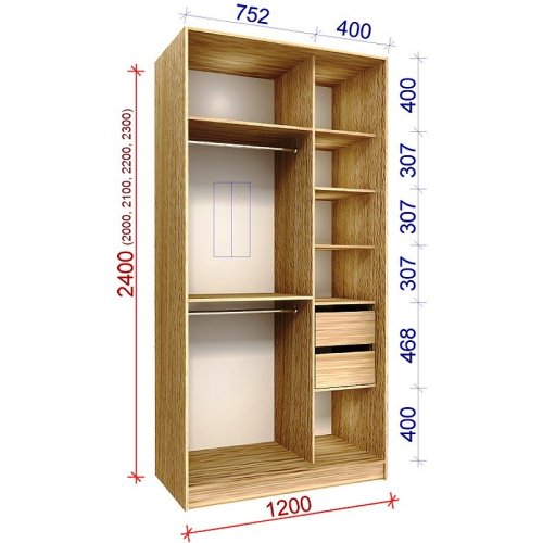 Двухдверный шкаф-купе Матролюкс Стандарт-4 1200х450х2200