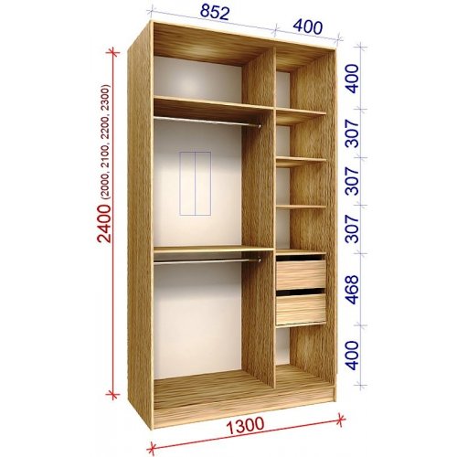 Двухдверный шкаф-купе Матролюкс Стандарт-4 1300х450х2200