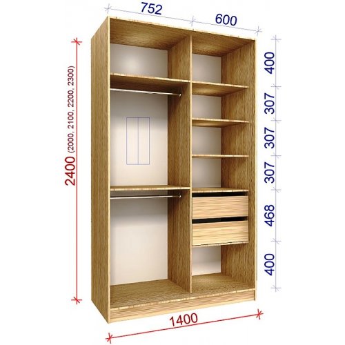 Двухдверный шкаф-купе Матролюкс Стандарт-4 1400х450х2300