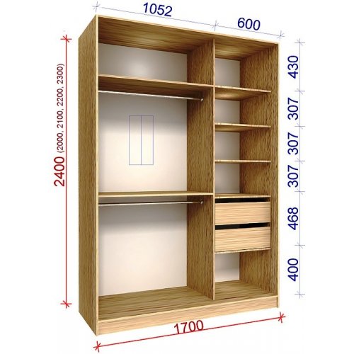 Двухдверный шкаф-купе Матролюкс Стандарт-4 1700х450х2100