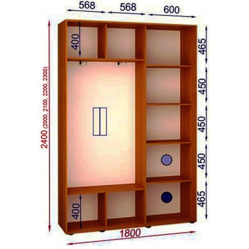 Двухдверный шкаф-купе Матролюкс Классик-1 1800х600х2000