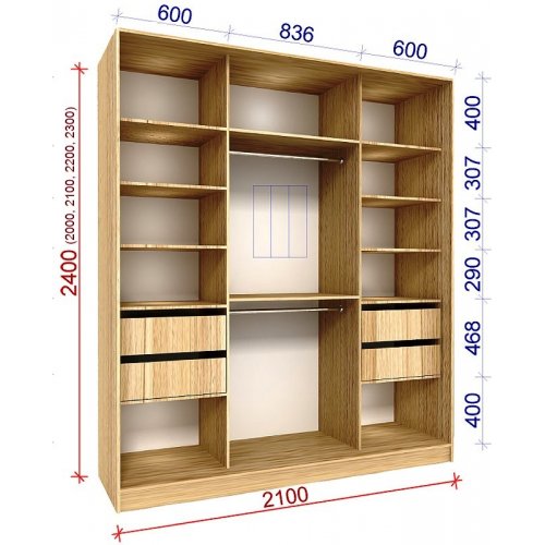 Трехдверный шкаф-купе Матролюкс Стандарт-4 2100х600х2000