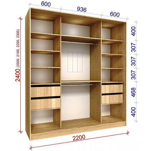 Трехдверный шкаф-купе Матролюкс Стандарт-4 2200х600х2000