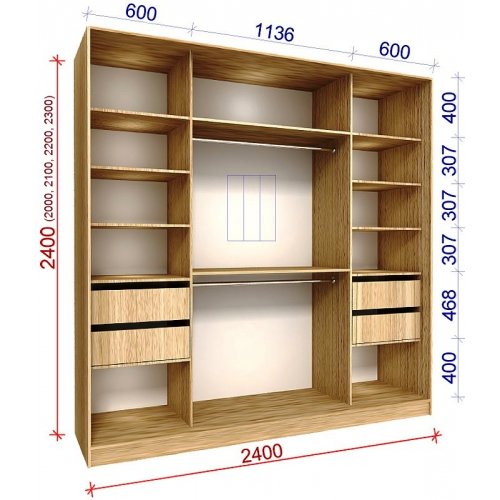 Трехдверный шкаф-купе Матролюкс Стандарт-4 2400х600х2400