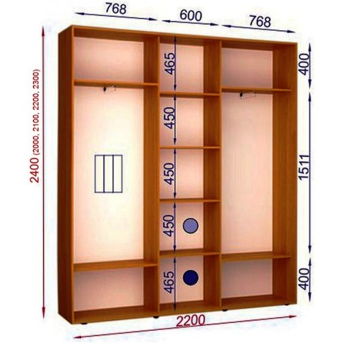 Трехдверный шкаф-купе Матролюкс Классик-1 2200х600х2200