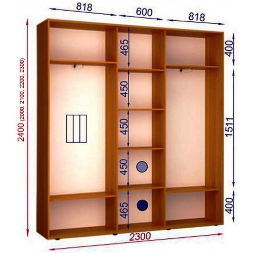 Трехдверный шкаф-купе Матролюкс Классик-1 2300х450х2000