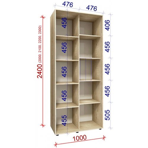 Двухдверный шкаф-купе Матролюкс Классик-3 1000х600х2400