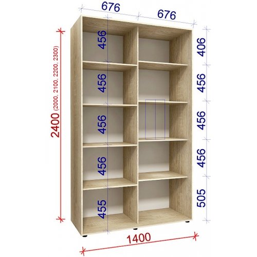 Двухдверный шкаф-купе Матролюкс Классик-3 1400х600х2100