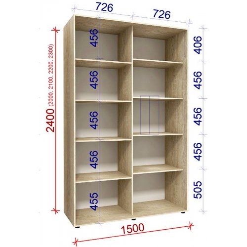 Двухдверный шкаф-купе Матролюкс Классик-3 1500х600х2200