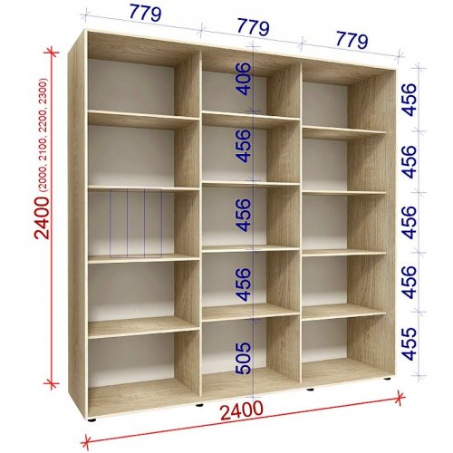 Трехдверный шкаф-купе Матролюкс Классик-3 2400х600х2200