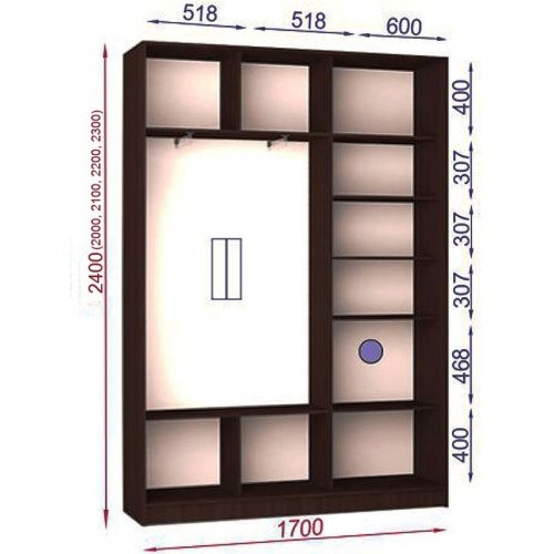 Двухдверный шкаф-купе Матролюкс Стандарт-1 1700х450х2400