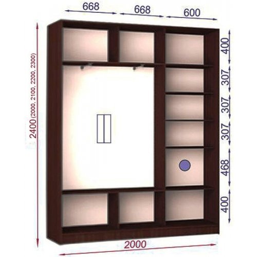 Двухдверный шкаф-купе Матролюкс Стандарт-1 2000х600х2400