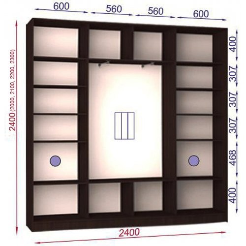 Трехдверный шкаф-купе Матролюкс Стандарт-1 2400х600х2300