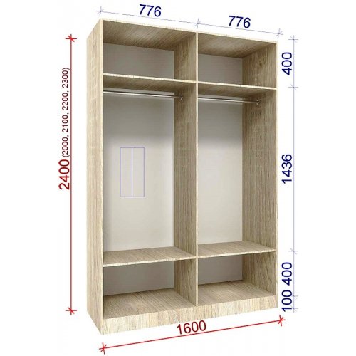 Двухдверный шкаф-купе Матролюкс Стандарт-2 1600х450х2000