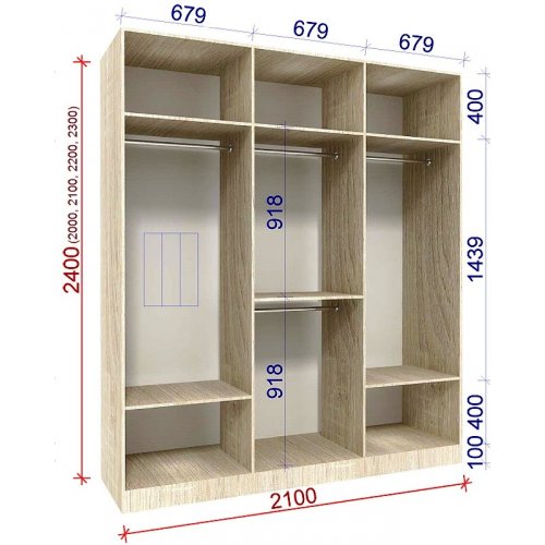 Трехдверный шкаф-купе Матролюкс Стандарт-2 2100х600х2400