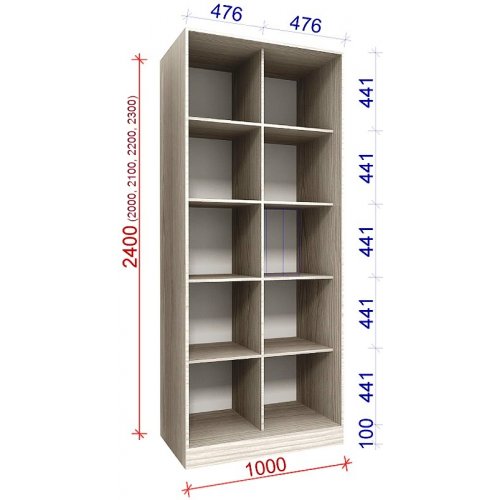 Двухдверный шкаф-купе Матролюкс Стандарт-3 1000х450х2100