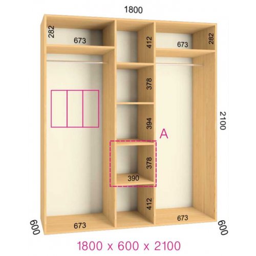 Трехдверный шкаф-купе Феникс Комфорт 1800х600х2000