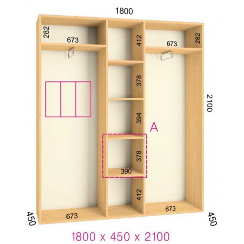 Трехдверный шкаф-купе Феникс Комфорт 1800х450х2000