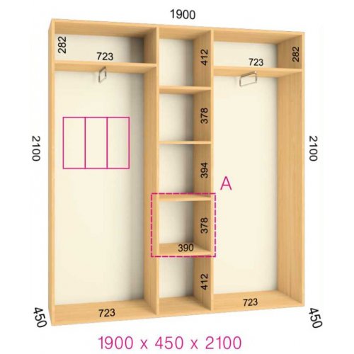 Трехдверный шкаф-купе Феникс Комфорт 1900х450х2100