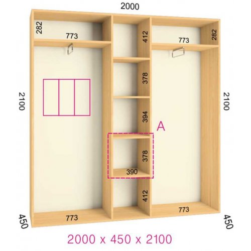 Трехдверный шкаф-купе Феникс Комфорт 2000х450х2000