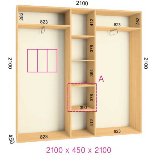 Трехдверный шкаф-купе Феникс Комфорт 2100х450х2000