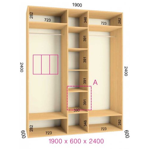 Трехдверный шкаф-купе Феникс Комфорт 1900х600х2200