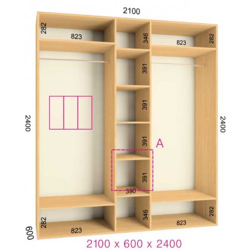 Трехдверный шкаф-купе Феникс Комфорт 2100х600х2400