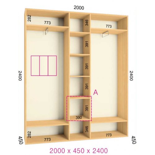 Трехдверный шкаф-купе Феникс Комфорт 2000х450х2300