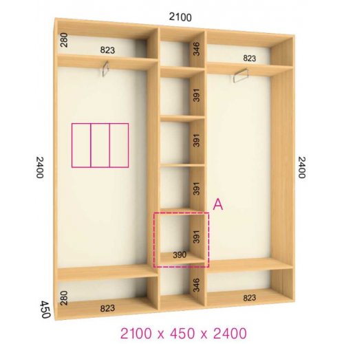 Трехдверный шкаф-купе Феникс Комфорт 2100х450х2300