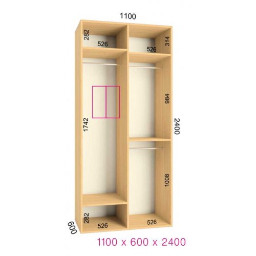 Двухдверный шкаф-купе Феникс Ультра 1100х600х2400
