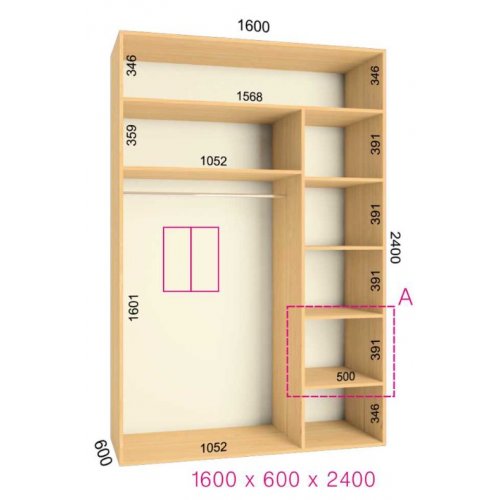 Двухдверный шкаф-купе Феникс Ультра 1600х600х2400