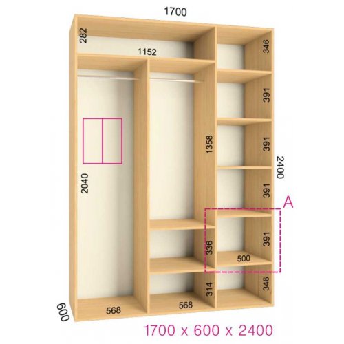 Двухдверный шкаф-купе Феникс Ультра 1700х600х2400