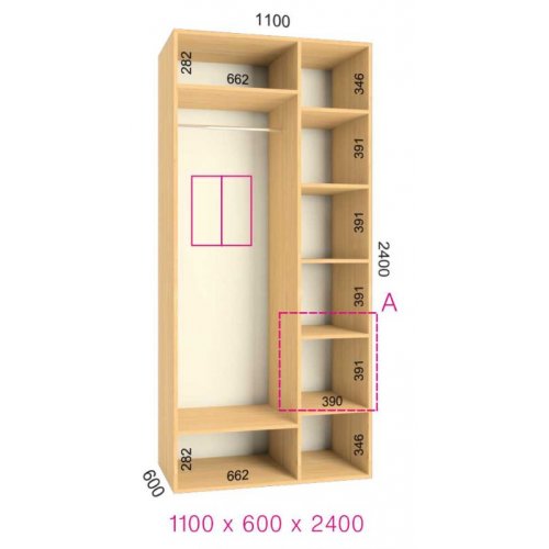 Двухдверный шкаф-купе Феникс Стандарт 1100х600х2400