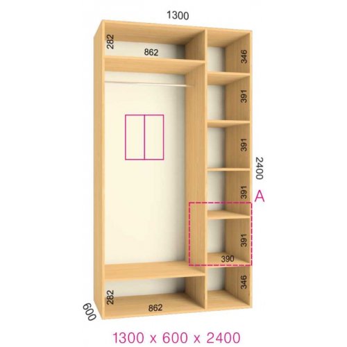 Двухдверный шкаф-купе Феникс Стандарт 1300х600х2200