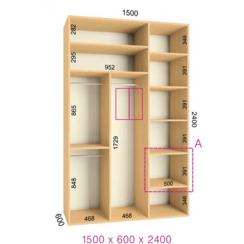 Двухдверный шкаф-купе Феникс Люкс 1500х600х2400