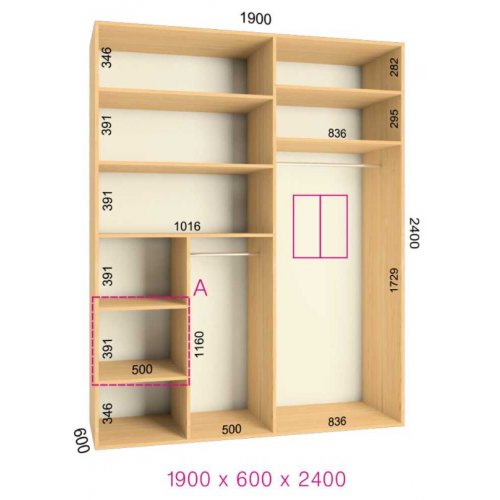 Двухдверный шкаф-купе Феникс Люкс 1900х600х2400