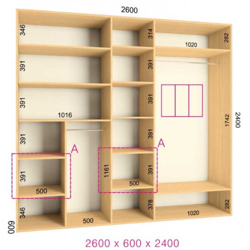 Трехдверный шкаф-купе Феникс Люкс 2600х600х2400