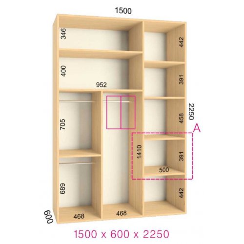 Двухдверный шкаф-купе Феникс Люкс 1500х600х2250