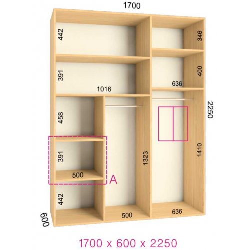 Двухдверный шкаф-купе Феникс Люкс 1700х600х2250