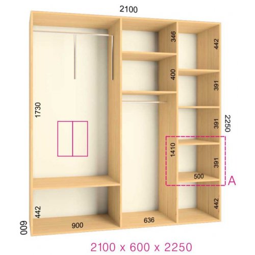 Двухдверный шкаф-купе Феникс Люкс 2100х600х2250