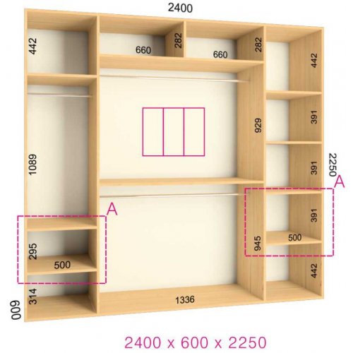 Трехдверный шкаф-купе Феникс Люкс 2400х600х2250