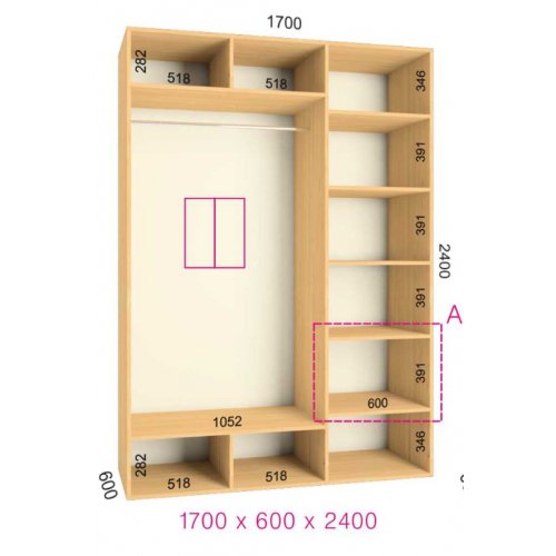 Двухдверный шкаф-купе Феникс Стандарт 1700х600х2200
