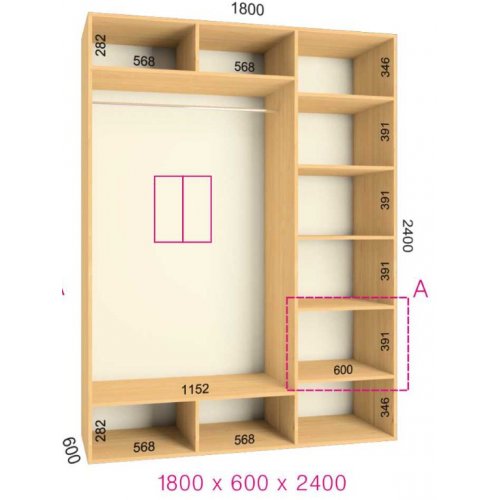 Двухдверный шкаф-купе Феникс Стандарт 1800х600х2400