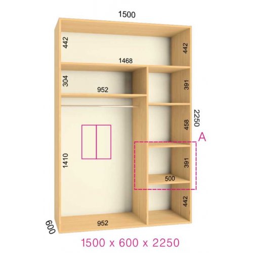 Двухдверный шкаф-купе Феникс Ультра 1500х600х2250
