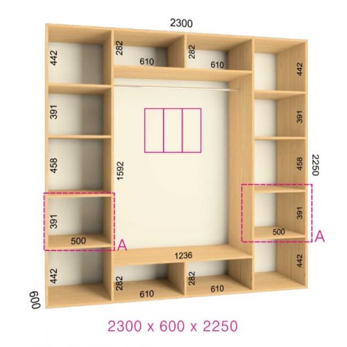 Трехдверный шкаф-купе Феникс Ультра 2300х600х2250